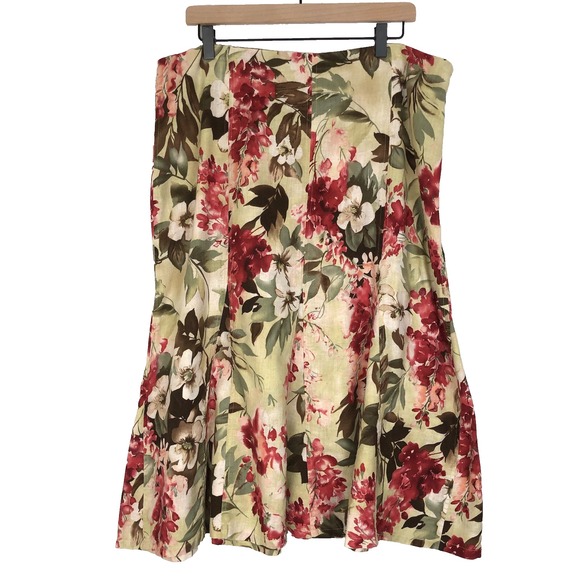 VTG R.Q.T Linen Cotton Midi Skirt Plus Sz 18 Floral Cottage Swing Tulip Feminine - Picture 1 of 11